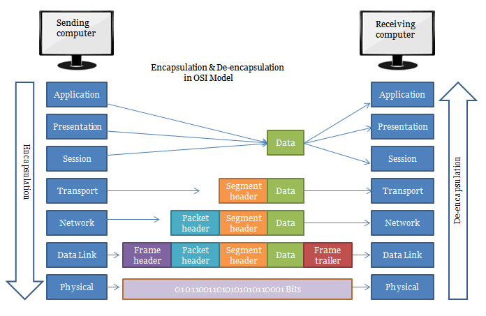 the encapsulation and de-encapsulation process in the OSI model.